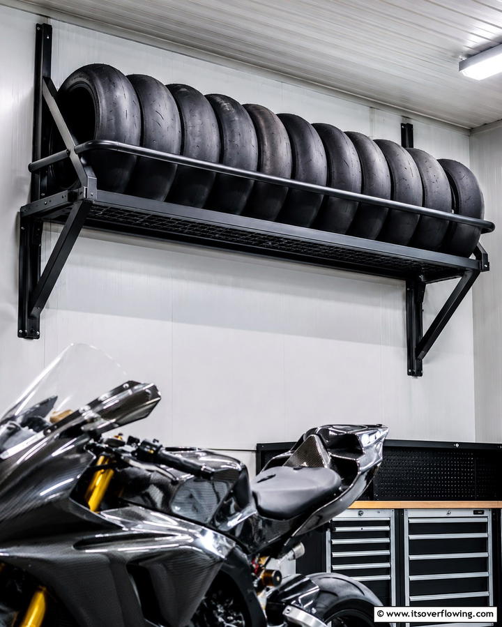 Tire Rack for Storage - 25 Motorcycle Garage Ideas for Bike Enthusiasts