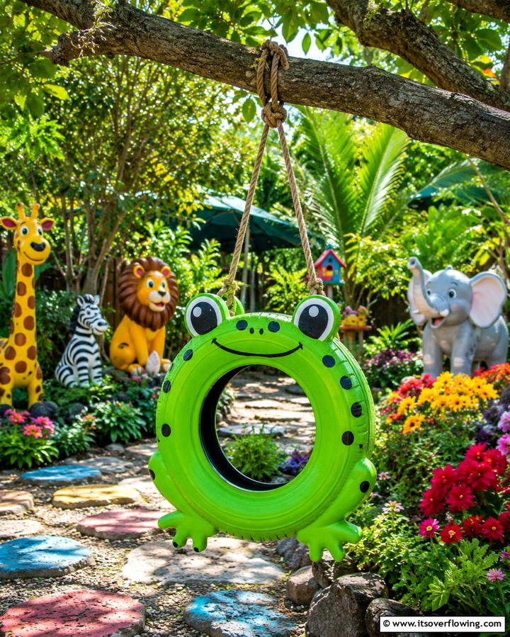 Tire Swing with Animal Design - 20 Tire Swing Ideas for Fun Outdoor Spaces