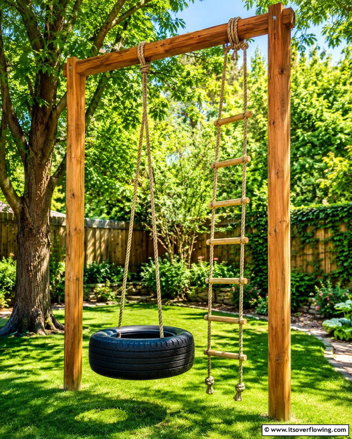 Tire Swing with Rope Ladder - 20 Tire Swing Ideas for Fun Outdoor Spaces