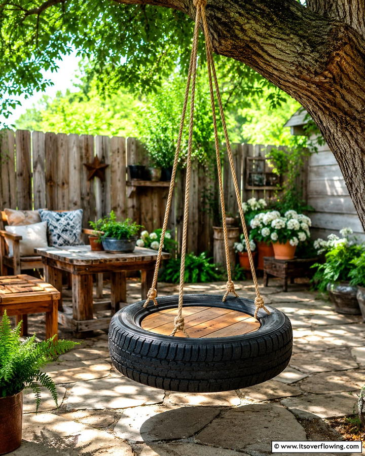 Tire Swing with Wooden Base - 20 Tire Swing Ideas for Fun Outdoor Spaces