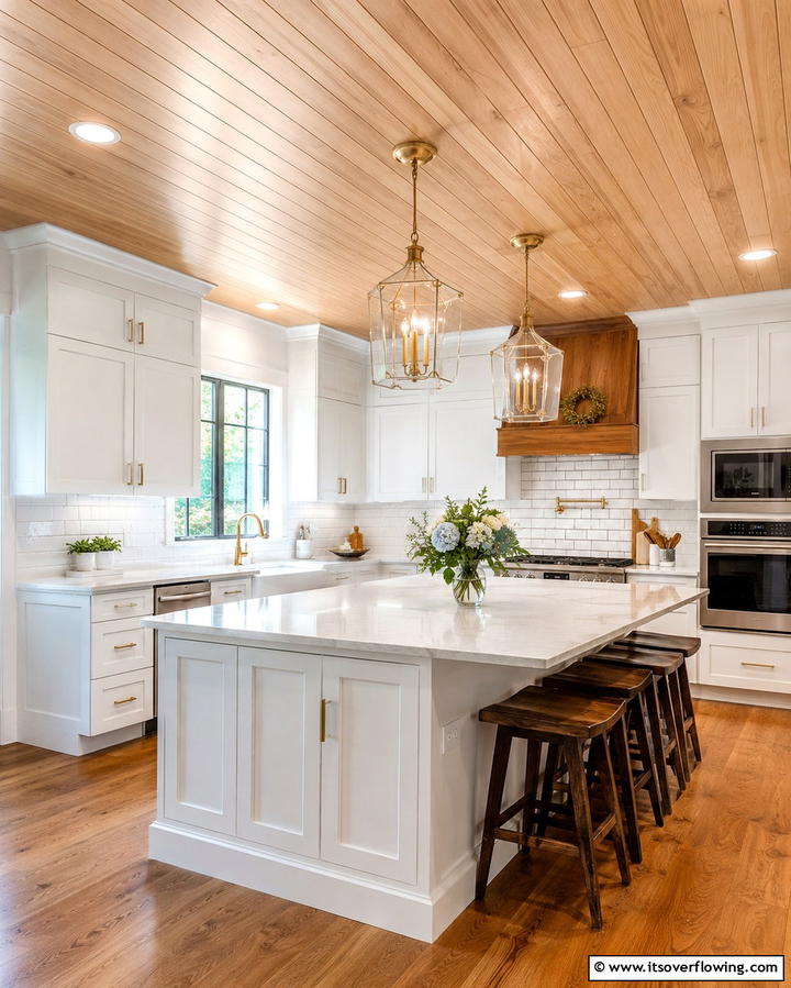 Tongue and Groove Wood Ceilings for Seamless Beauty - 20 Wood Ceiling Kitchen Ideas for a Warm and Inviting Atmosphere