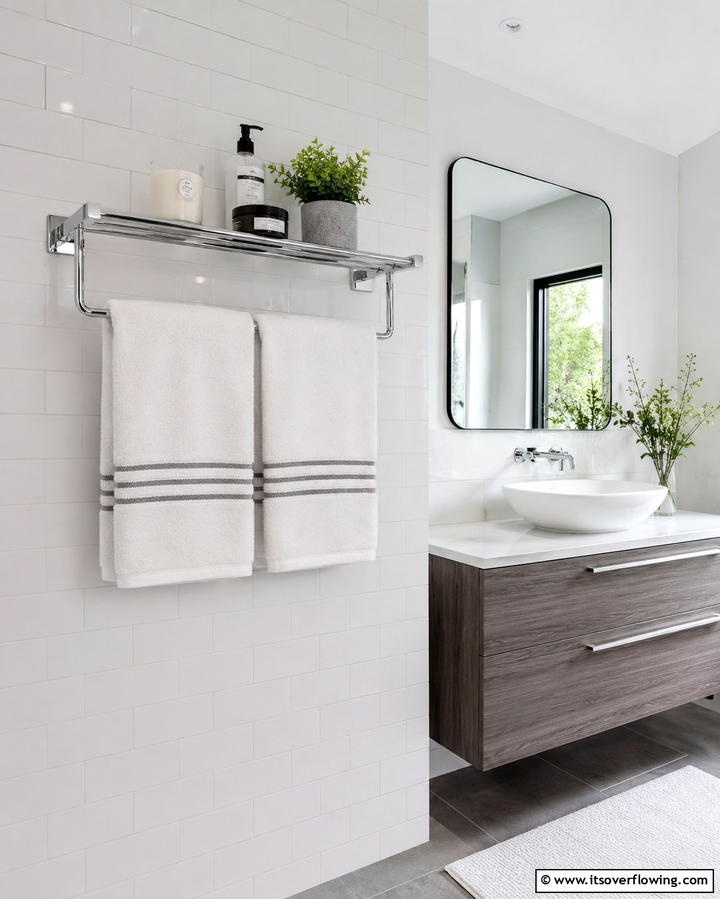 Towel Bar with Shelf Combo - 30 Towel Storage Ideas for Organized and Stylish Bathrooms