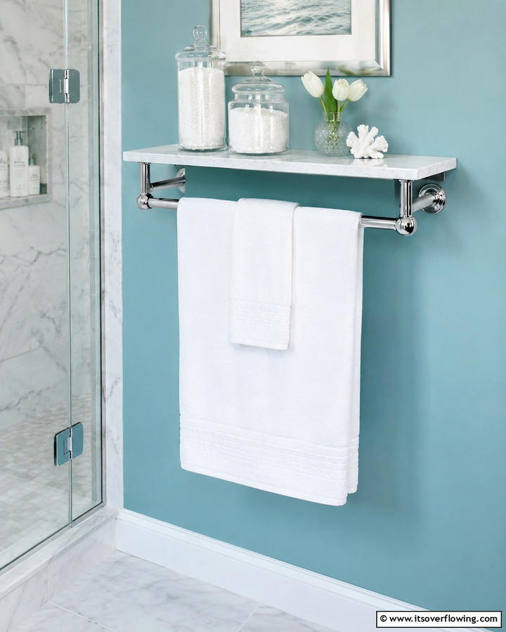 Towel Bar with ShelfExact - 25 Towel Display Ideas to Organize Your Bathroom