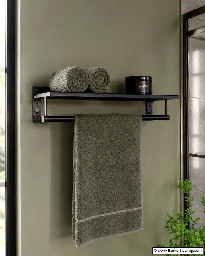 Towel Bar with ShelfOne - 25 Towel Display Ideas to Organize Your Bathroom