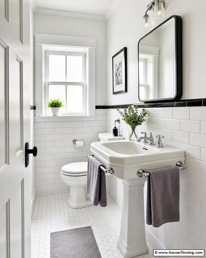 Towel Bars Attached to the Sink - 20 Pedestal Sink Storage Ideas for Organized Bathrooms