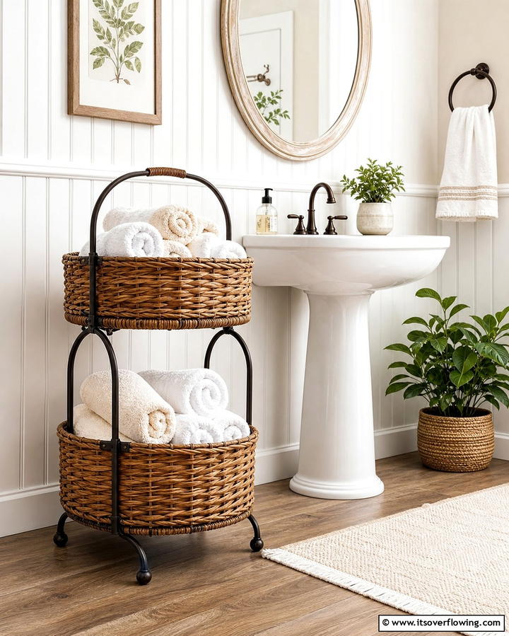 Towel Basket Stand - 25 Creative Bathroom Towel Rack Ideas for Your Space