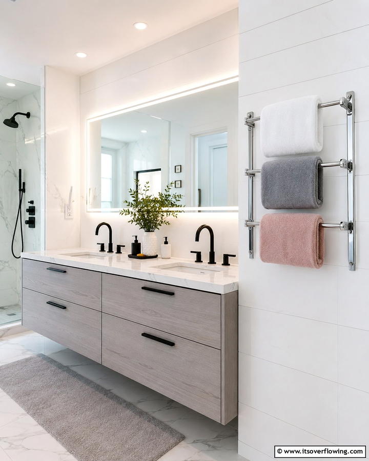 Towel Holder with Multi Tier Design - 30 Towel Storage Ideas for Organized and Stylish Bathrooms