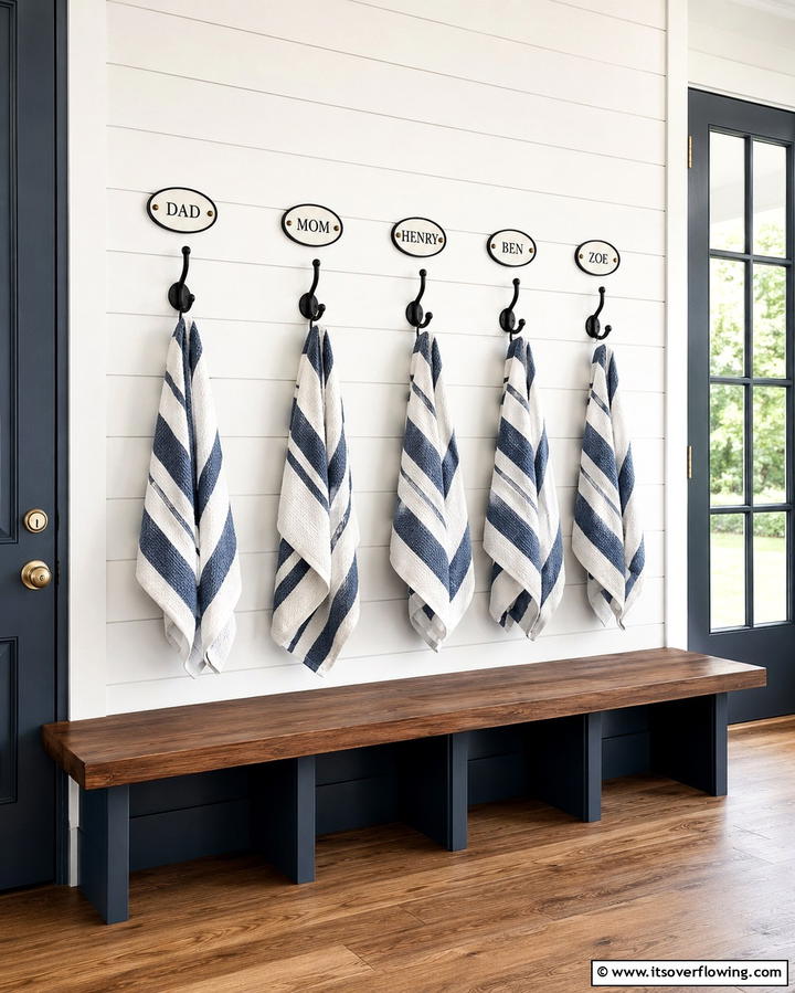 Towel Hooks with Labels - 25 Towel Display Ideas to Organize Your Bathroom