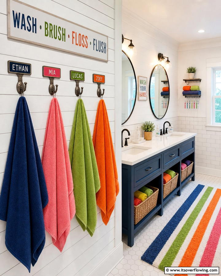 Towel Hooks with Labels - 25 Creative Bathroom Towel Rack Ideas for Your Space