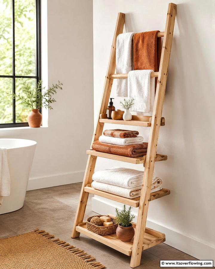 Towel Ladder Shelf - 25 Towel Display Ideas to Organize Your Bathroom