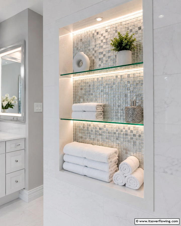 Towel Nook with Lighting - 25 Towel Display Ideas to Organize Your Bathroom