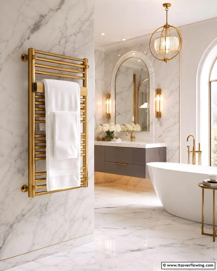 Towel Rack with Towel Warmer - 30 Towel Storage Ideas for Organized and Stylish Bathrooms