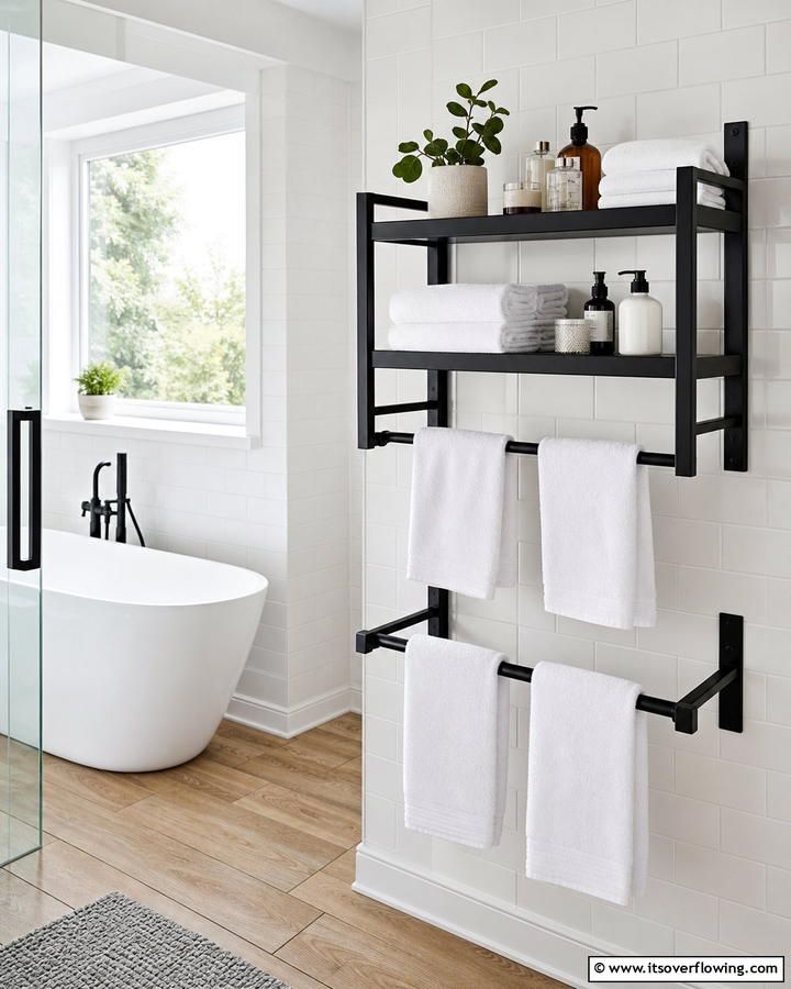 Towel Racks with Shelves - 20 Bathroom Wall Storage Ideas for Organization