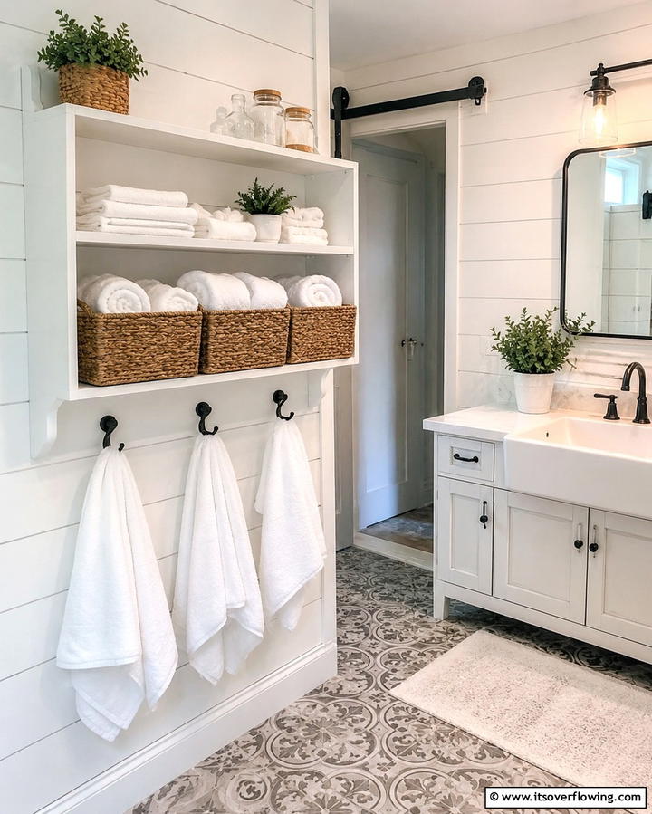 Towel Shelf with Baskets - 30 Towel Storage Ideas for Organized and Stylish Bathrooms