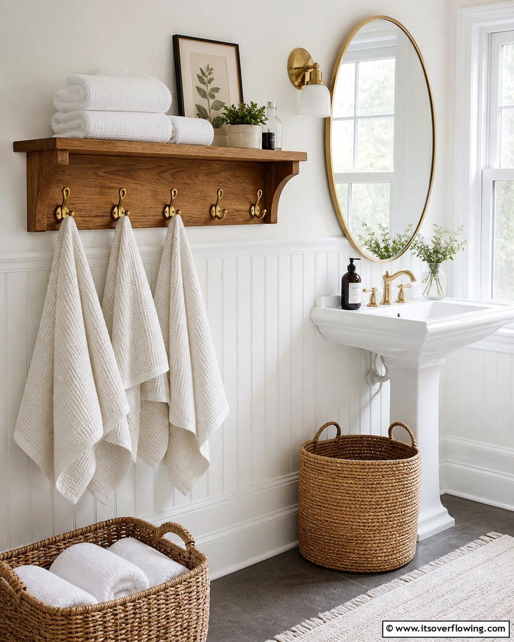 Towel Shelf with Hooks - 25 Creative Bathroom Towel Rack Ideas for Your Space