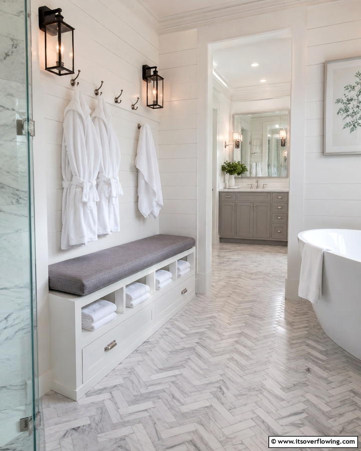 Towel Storage Bench with Hooks - 30 Towel Storage Ideas for Organized and Stylish Bathrooms