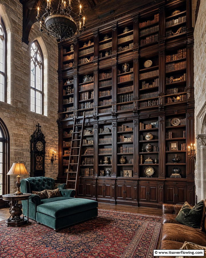 Towering Bookcases - 25 Castle Living Room Ideas for a Majestic and Regal Ambiance