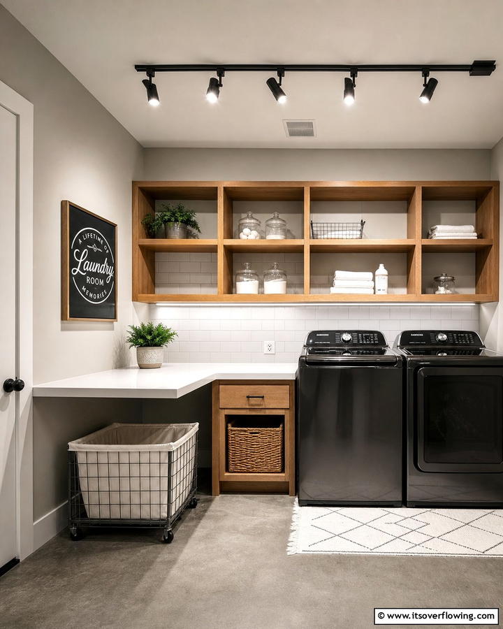 Track Lighting for Adjustable Illumination - 20 Laundry Room Lighting Ideas to Brighten Your Space