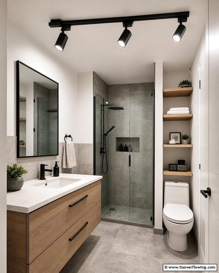 Track Lighting for Adjustable Illumination - 20 Small Bathroom Lighting Ideas for a Bright and Spacious Feel