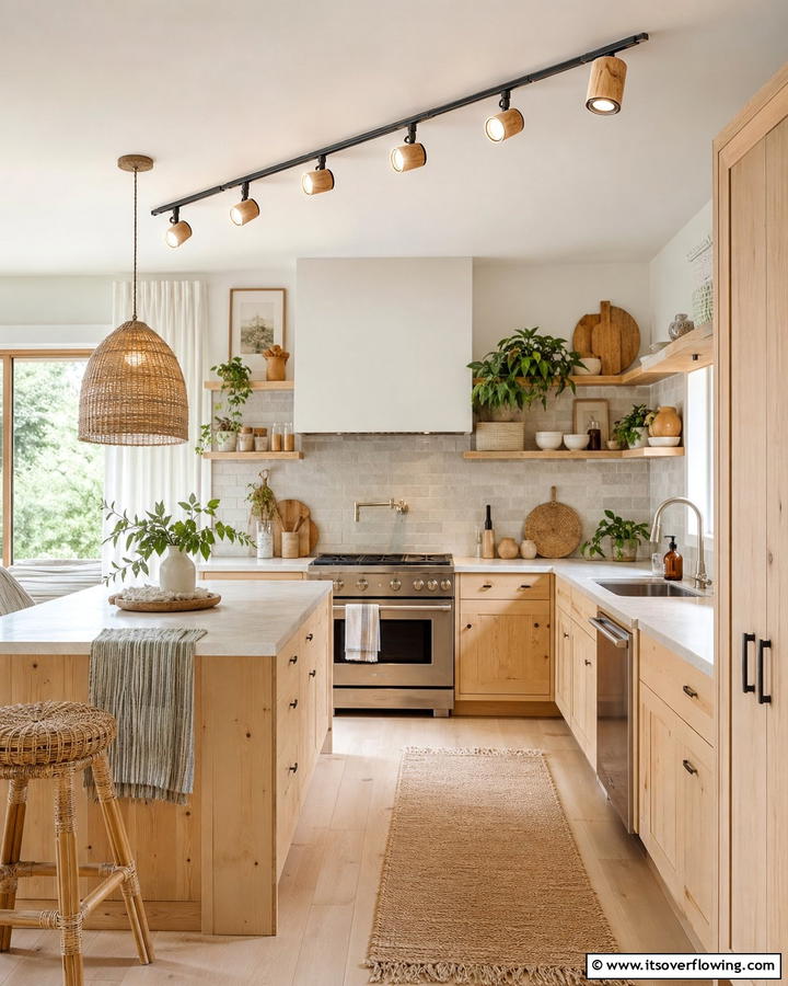 Track Lighting with Wood Accents for a Natural Touch - 20 Kitchen Track Lighting Ideas for a Bright and Functional Space