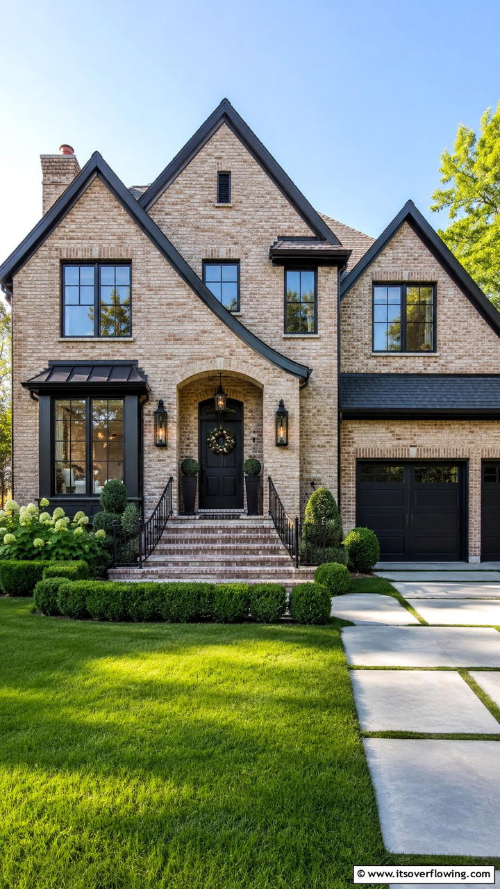 Traditional Beige Brick with Modern Touches - 30 Beige Brick Exterior Home Ideas for Warm Curb Appeal
