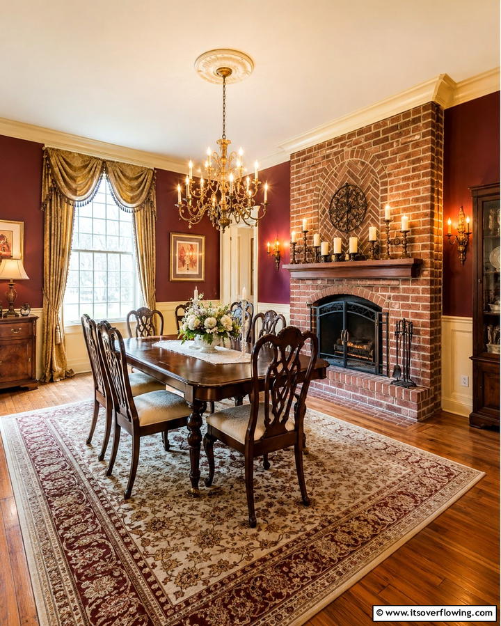 Traditional Brick Fireplace with Classic Appeal - 25 Dining Room With Fireplace Ideas for Cozy Gatherings