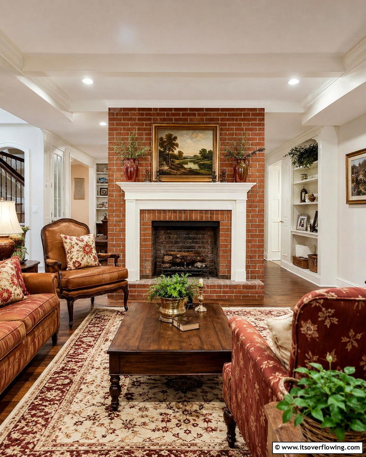 Traditional Brick Fireplace - 25 Cozy Basement Fireplace Ideas for Warm Gatherings
