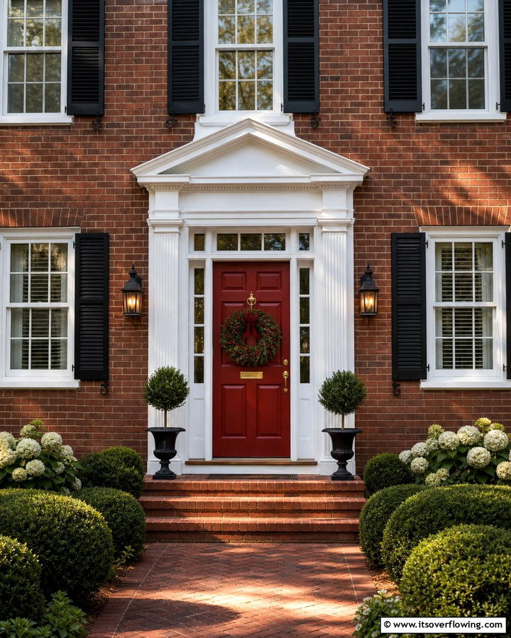 Traditional Dark Red Door with White Trim - 25 Dark Red Front Door Ideas for a Bold Entrance