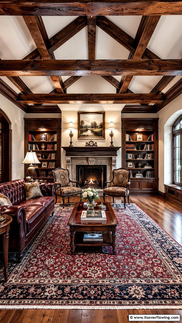 Traditional Elegance - 30 Exposed Beam Living Room Ideas for Rustic Charm