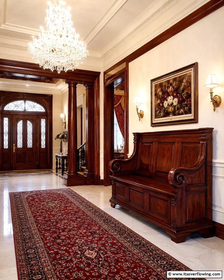 Traditional Embellished Wood Bench - 30 Functional Entryway Bench Solutions for Organized Homes