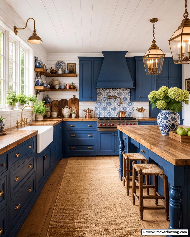 Traditional Farmhouse Warmth - 21 Blue Farmhouse Kitchen Cabinet Ideas for Rustic Charm