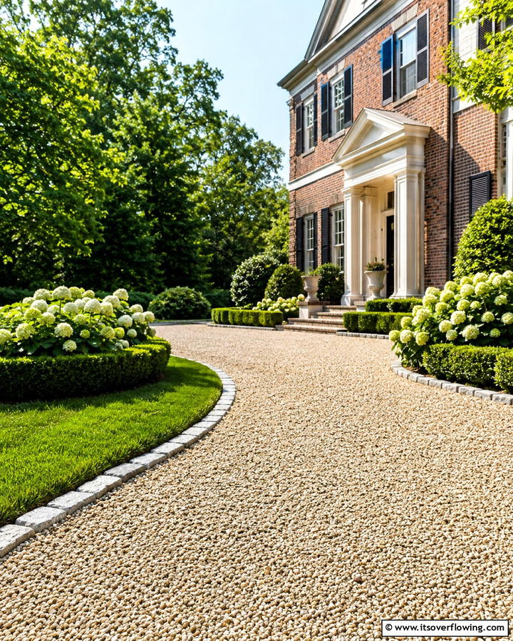 Traditional Gravel Driveway with Flair - 30 Gravel Driveway Ideas- Durable & Stylish Options