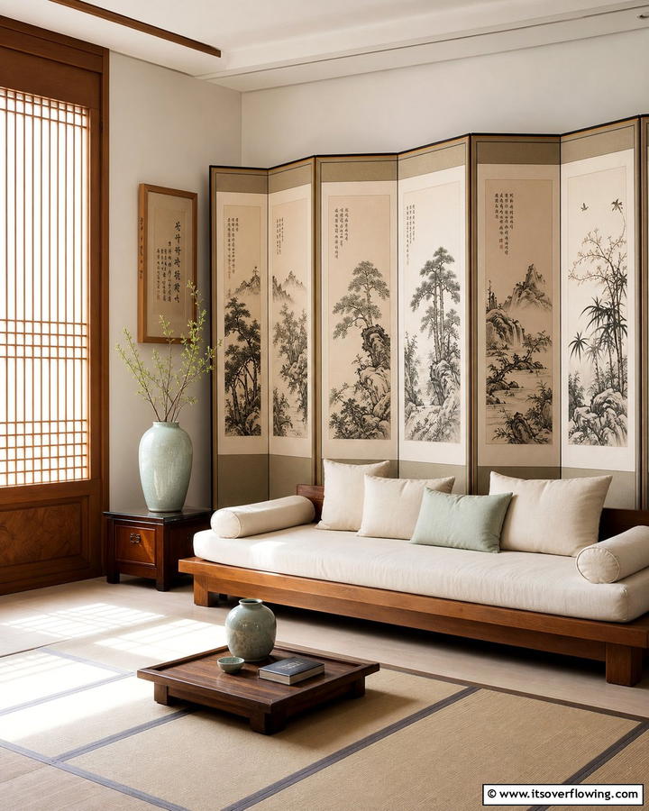 Traditional Korean Folding Screens - 20 Korean Living Room Ideas for a Minimalist Space
