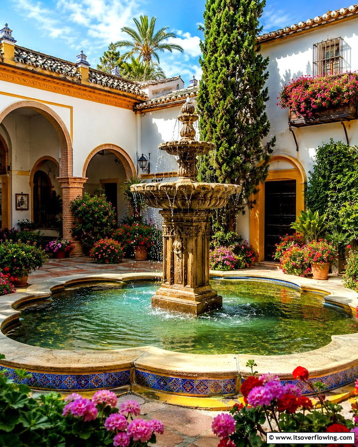 Traditional Spanish Water Fountain - 25 Spanish Courtyard Ideas for a Mediterranean Oasis