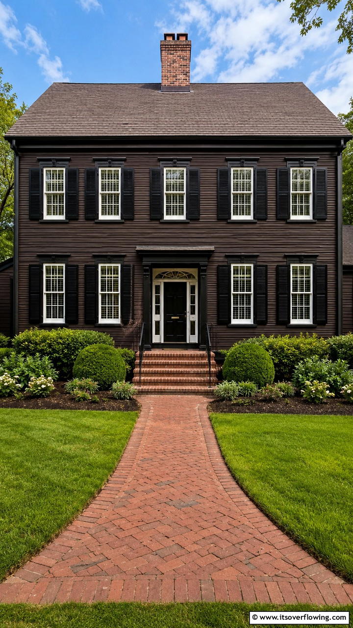Traditional Window Shutters - 30 Dark Brown House With Black Trim Exterior Design Ideas