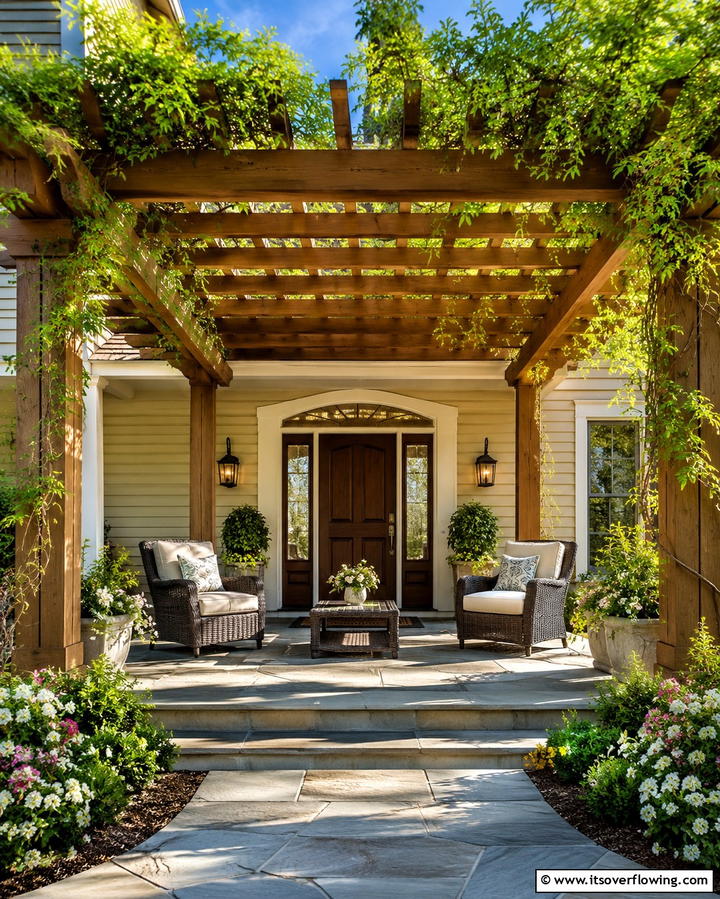 Traditional Wooden Pergola - 25 Front Porch Pergola Ideas for a Charming Entrance