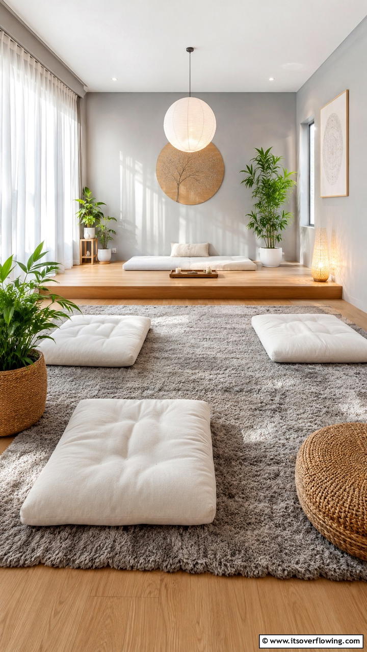Tranquil Meditation Space - 30 Grey and White House Interior Ideas- Minimalist Elegance