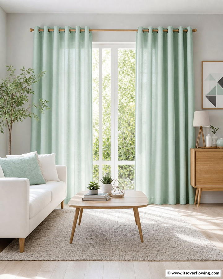 Tranquil Mint Freshness - 30 Curtain Color Ideas Perfectly Paired With Gray Walls