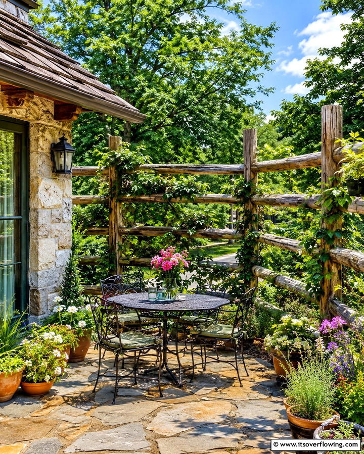 Tranquil Patio Privacy Screen - 30 Split Rail Fence Ideas for Rustic Outdoor Boundaries