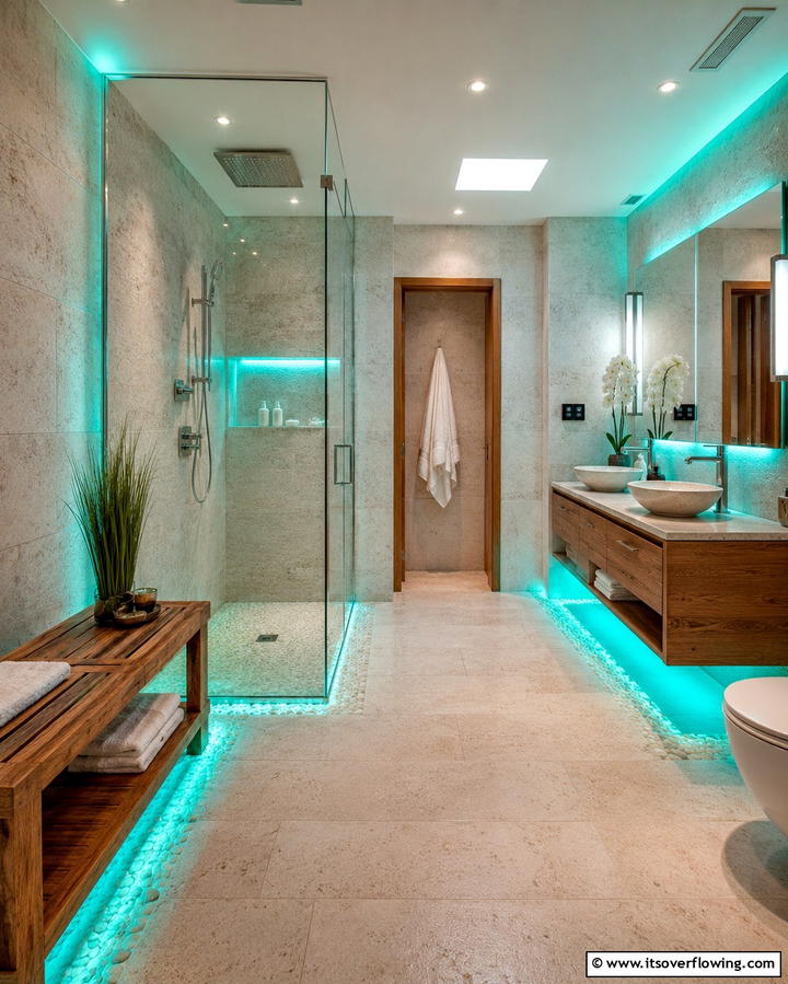 Tranquil Spa Bathroom Glow - 30 Aesthetic Room Ideas With LED Lights for Vibes