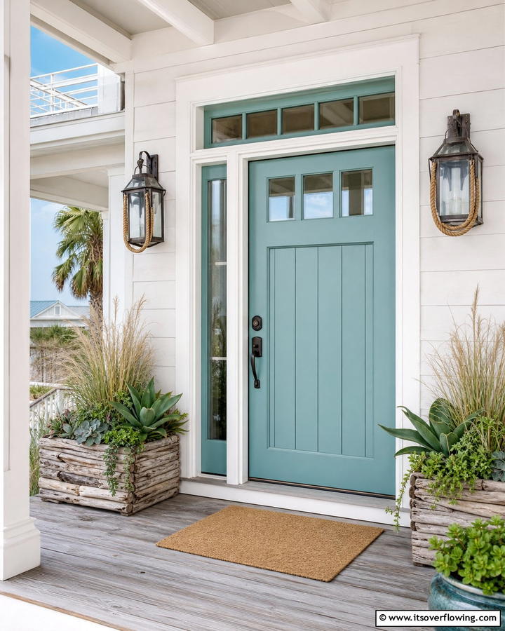 Tranquil Teal Charm - 21 Front Door Color Ideas to Boost Your Home’s Curb Appeal