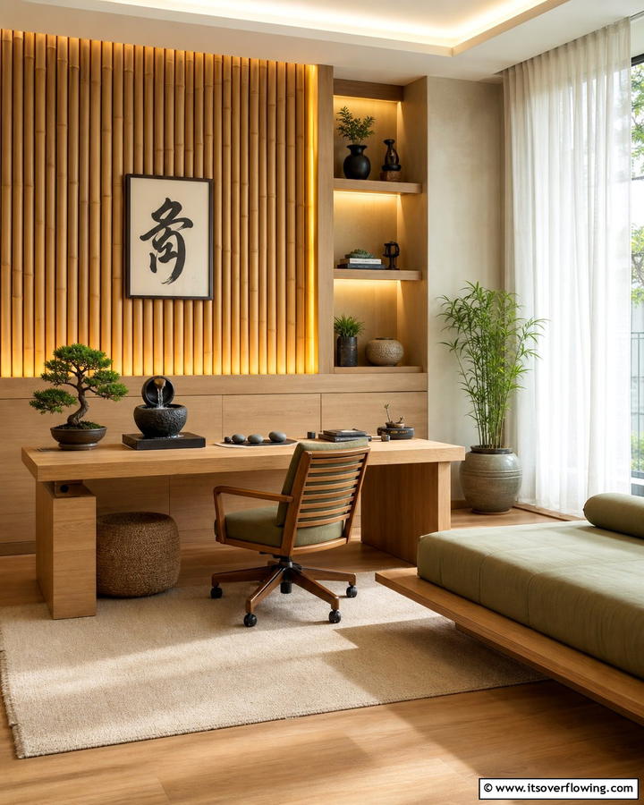 Tranquil Zen Retreat - 21 Functional Bedroom Office Ideas for Productive Spaces