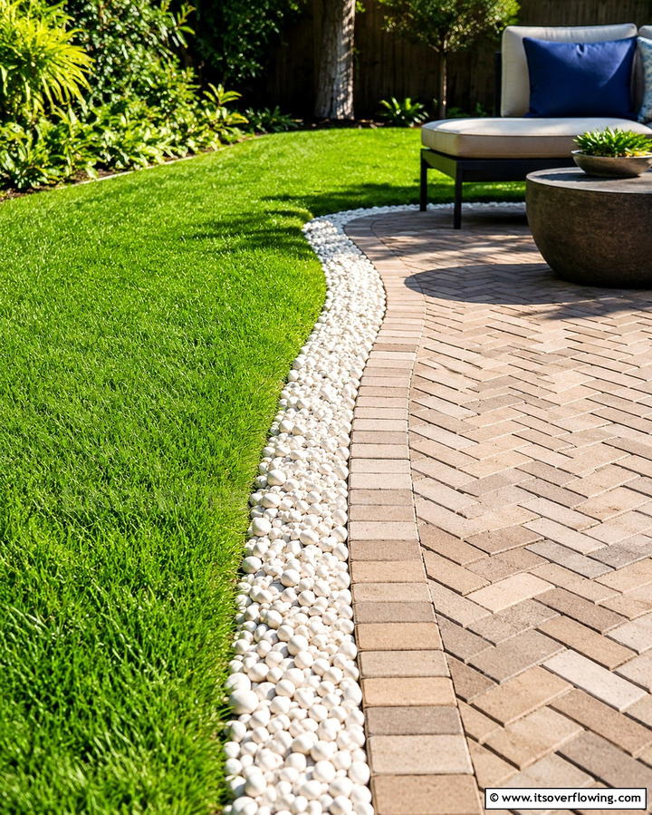 Transition Zones with Gravel - 25 Herringbone Brick Patio Designs for a Classic Look