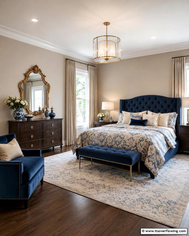 Transitional Blue and Beige Style - 25 Blue and Beige Bedroom Ideas for a Calming Space