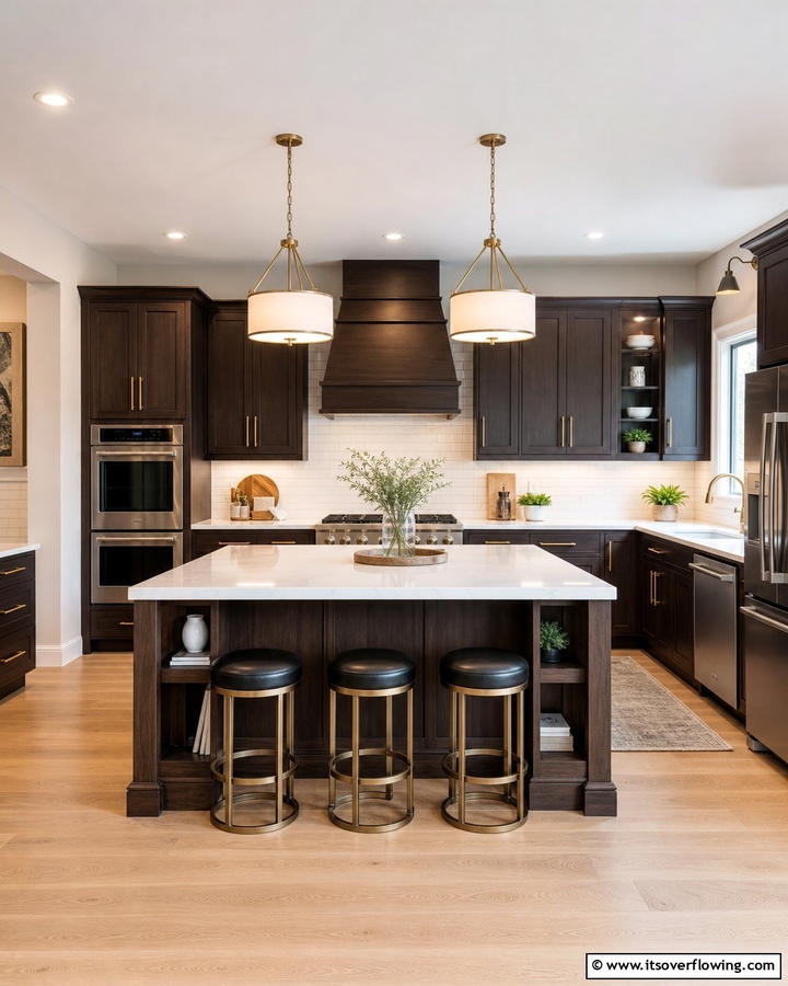 Transitional Design - 30 Dark Wood Kitchen Cabinet Designs for Classic Style