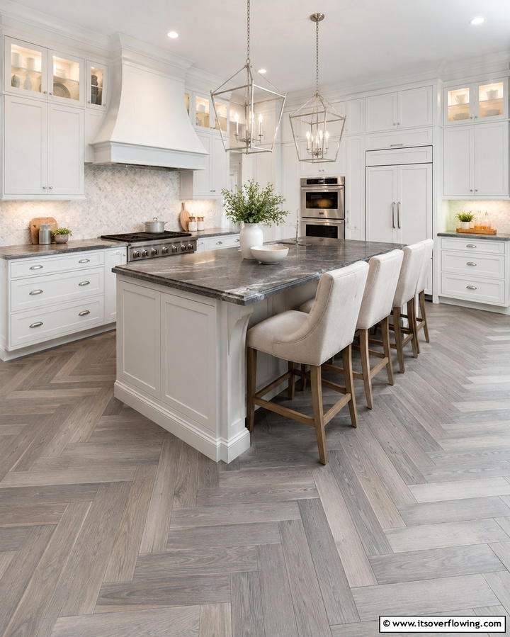 Transitional Grey Kitchen Design - 30 Kitchens with Grey Floors- Sleek & Modern Flooring Ideas