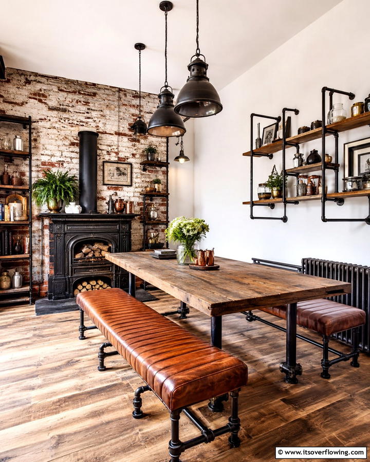 Transitional Harmony - 30 Cozy Dining Room Fireplace Design Ideas & Tips