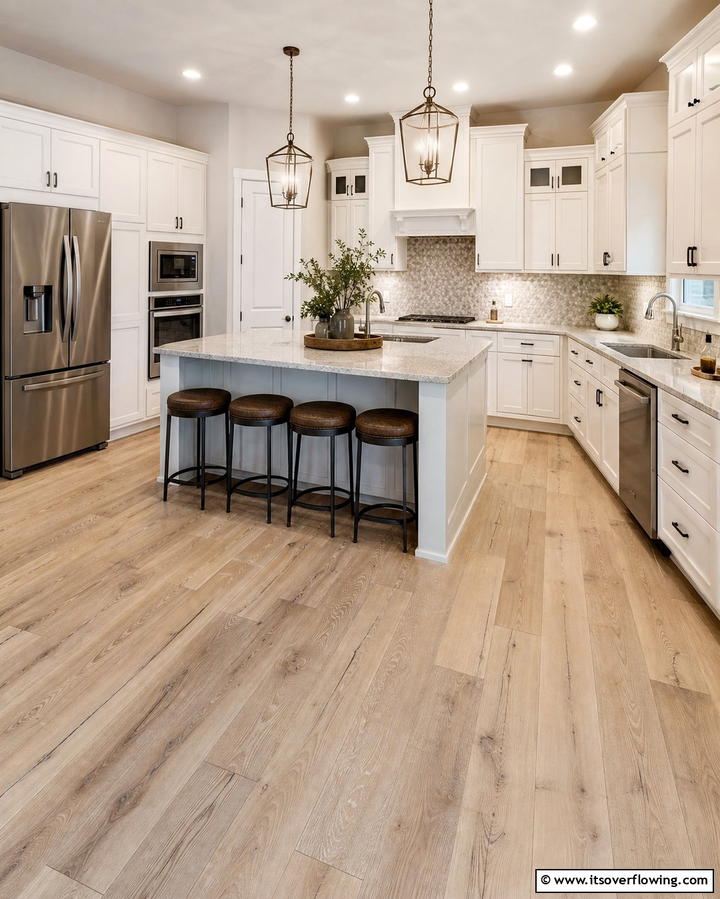 Transitional Kitchen with Light Wood Flooring - 25 Light Wood Floor Kitchen Ideas for a Bright Space