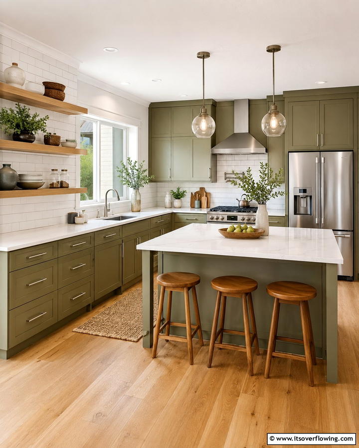 Transitional Olive Green Harmony - 30 Olive Green Kitchen Designs for a Warm Cooking Space