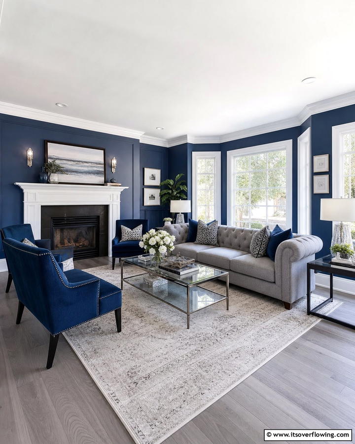 Transitional Style Harmony - 20 Grey Floor Living Room with Blue Walls Ideas